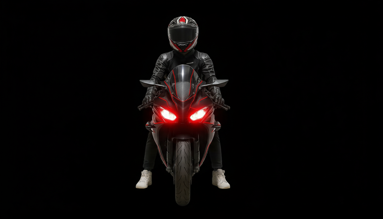 Red headlights glowing