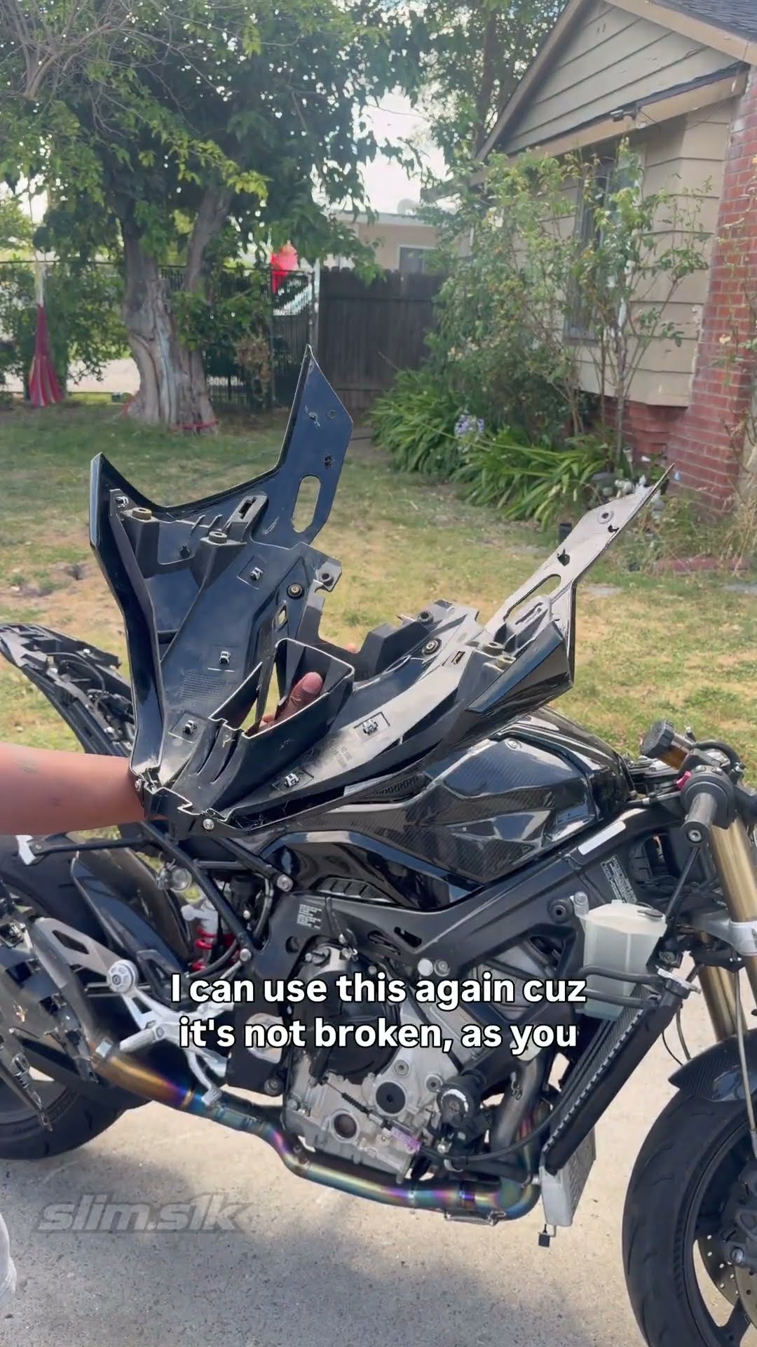 Damage reveal — fairings off the S1K
